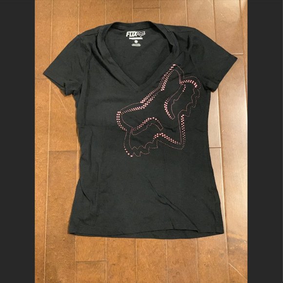 Fox Tops - 🔥3/$30 Fox Racing Head Women's V Neck T Shirt Pixelated Fox Head Logo XS Black